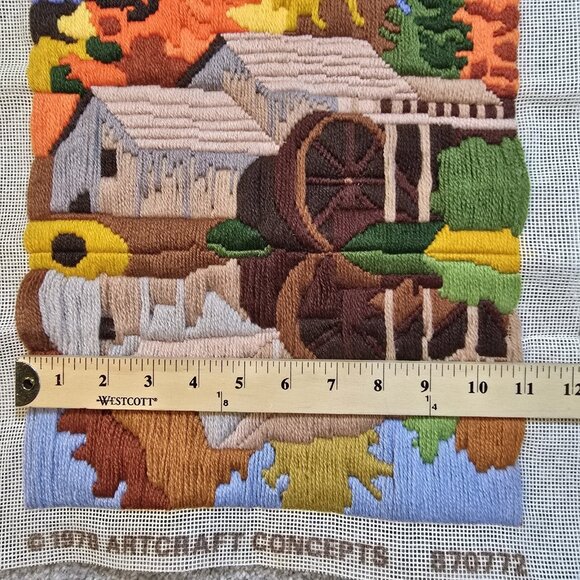 VTG 1978 Finished Needlepoint Artwork Country Mill Water Reflection 11" x 13" - Picture 2 of 7